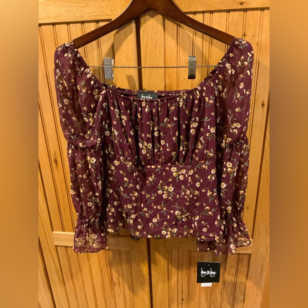 by & by Floral Burgundy Blouse - Picture 1 of 3